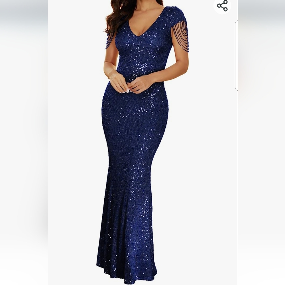 Used Madame Uniq Long sequins Cocktail Dress, short sleeve,  size S.